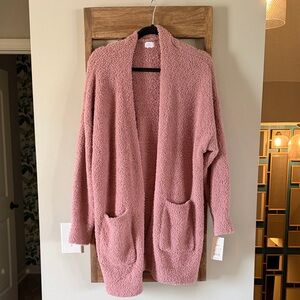 stars above Dusty Rose Plush Boucle Open-Front Cardigan with Pockets
